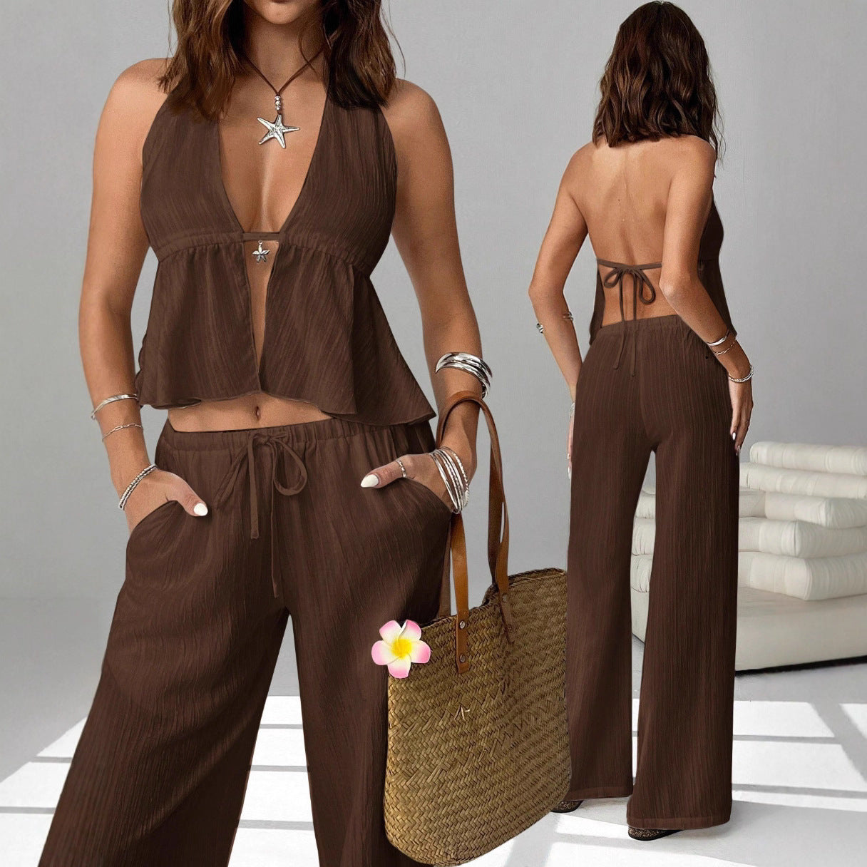 Damen-Set mit Neckholder-Top – ärmellos, rückenfrei, figurbetont