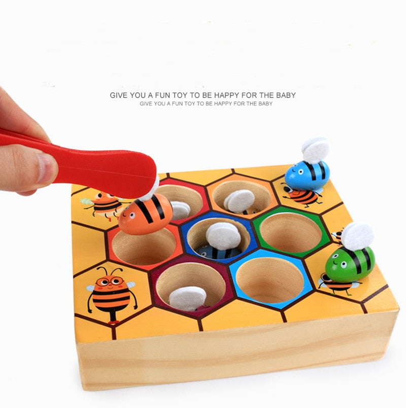 Pädagogisches Montessori-Spiel aus Holz – Bienenstock-Spielbrett