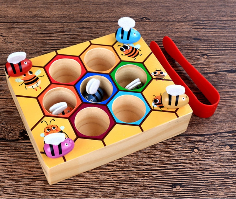 Pädagogisches Montessori-Spiel aus Holz – Bienenstock-Spielbrett