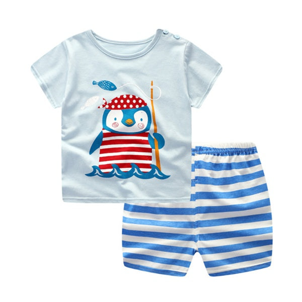 Baby-Sommerbekleidungsset mit T-Shirt im Cartoon-Design (für Jungen und Mädchen)