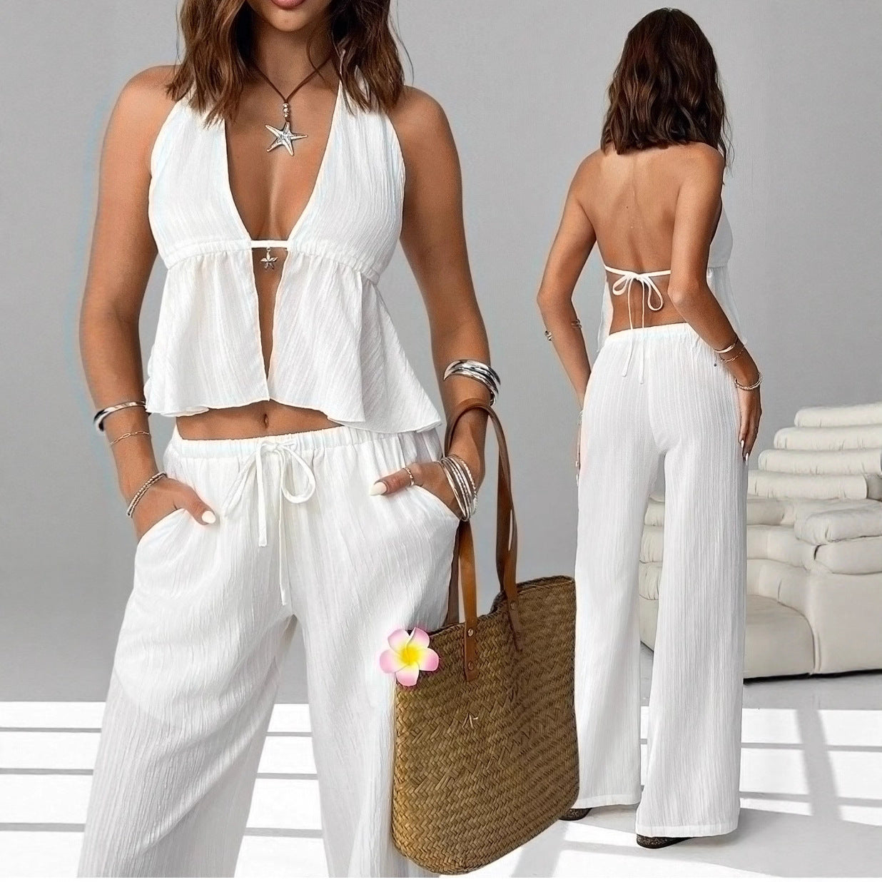 Damen-Set mit Neckholder-Top – ärmellos, rückenfrei, figurbetont