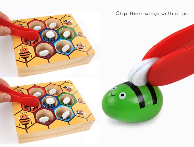 Pädagogisches Montessori-Spiel aus Holz – Bienenstock-Spielbrett