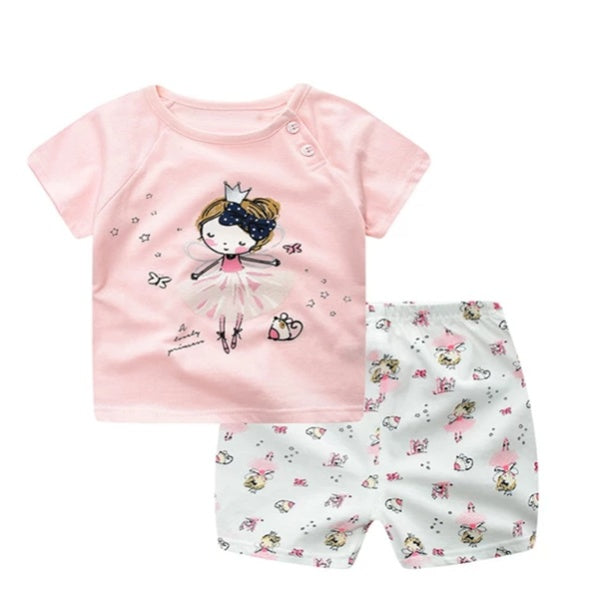 Baby-Sommerbekleidungsset mit T-Shirt im Cartoon-Design (für Jungen und Mädchen)