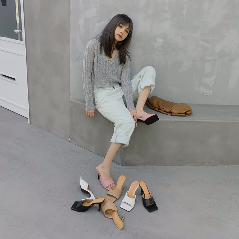 Damen-High-Heel-Pantoletten mit eckiger Spitze im schlichten Design