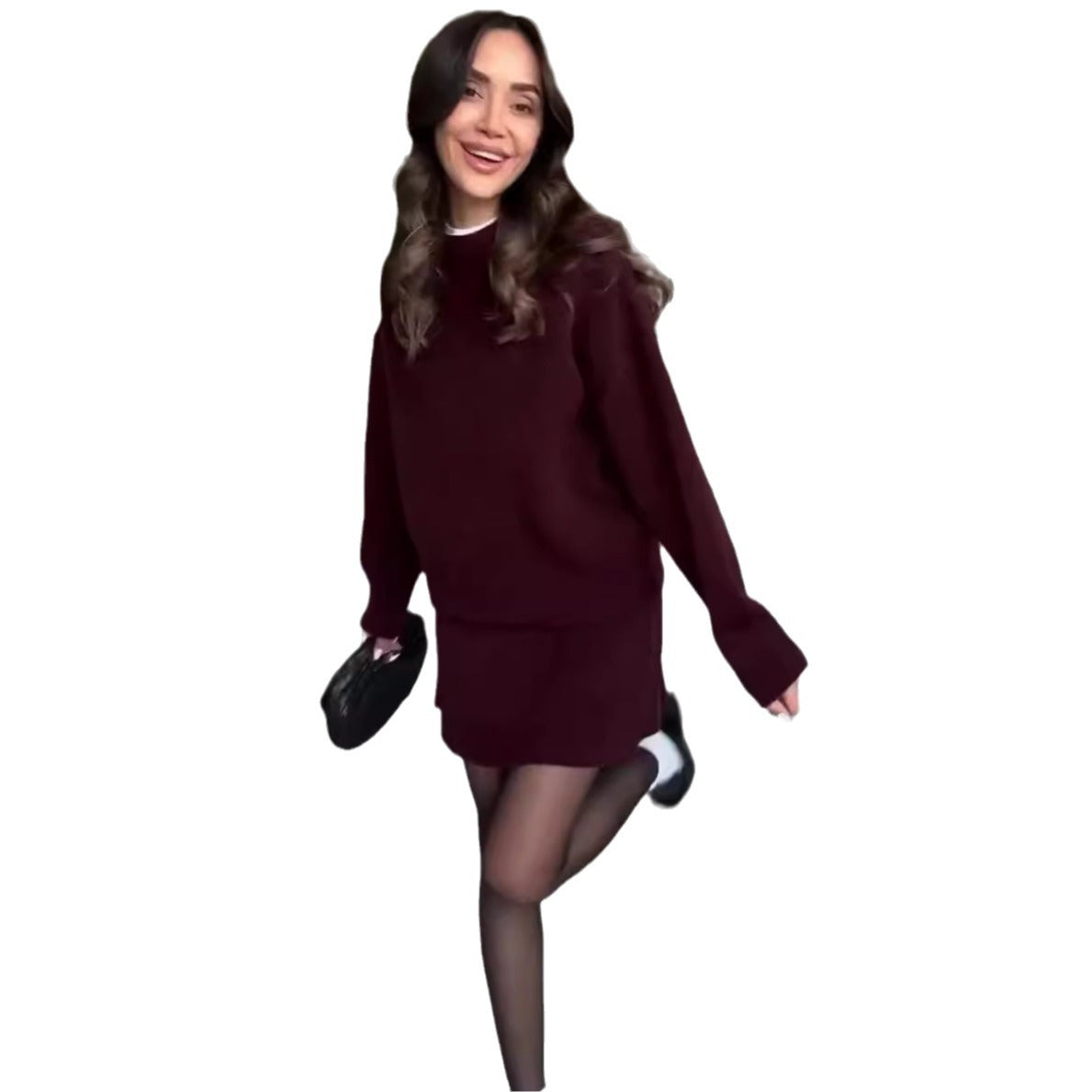 Damen-Strickset (2-teilig) mit langärmeligem Pullover und High-Waist-Minirock