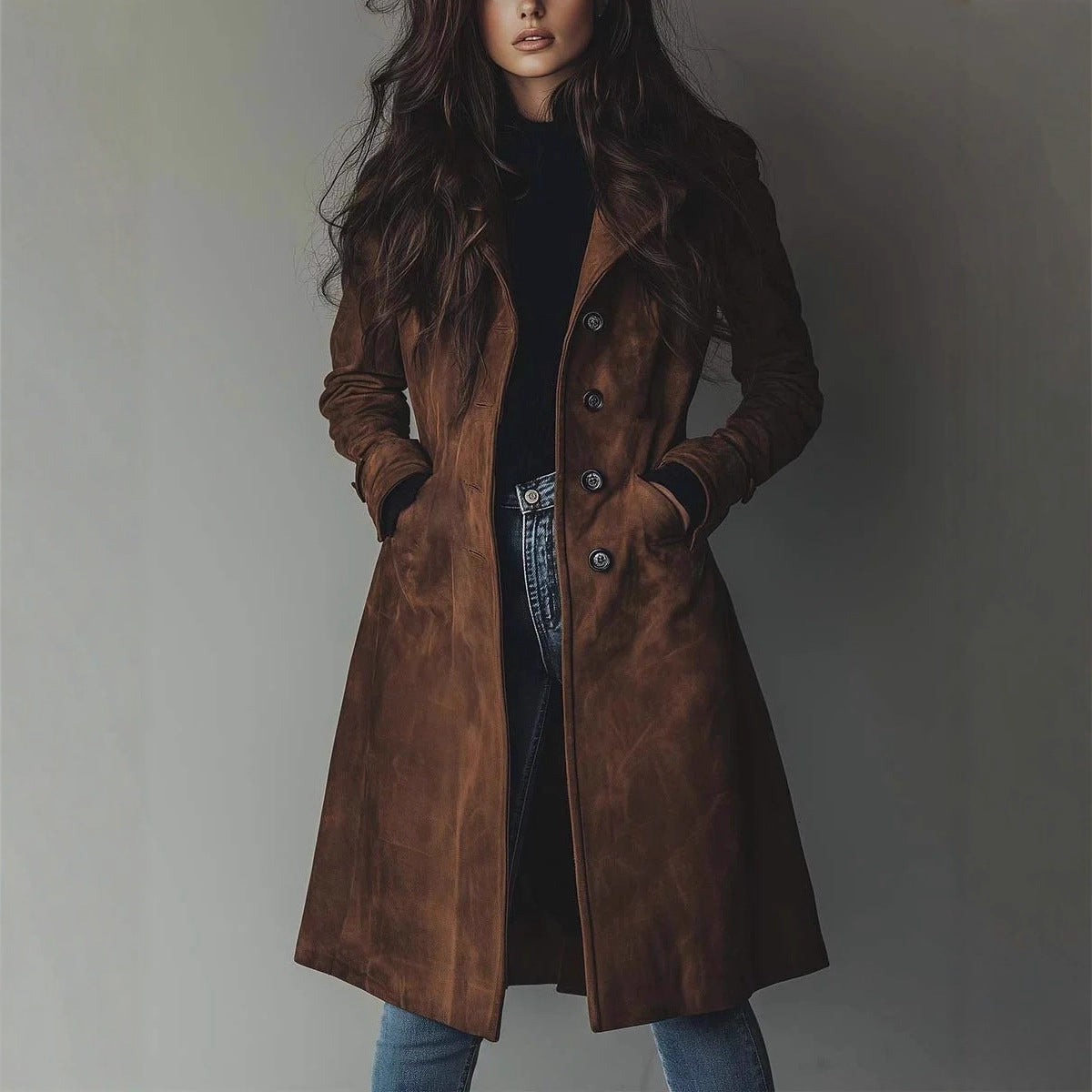 Damen-Trenchcoat im Western-Stil, lang geschnitten