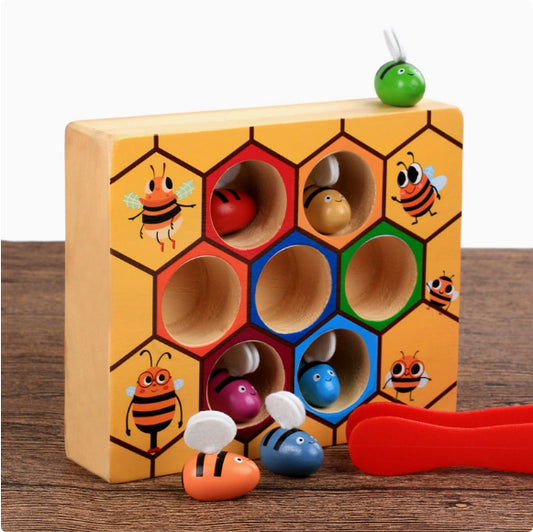 Pädagogisches Montessori-Spiel aus Holz – Bienenstock-Spielbrett
