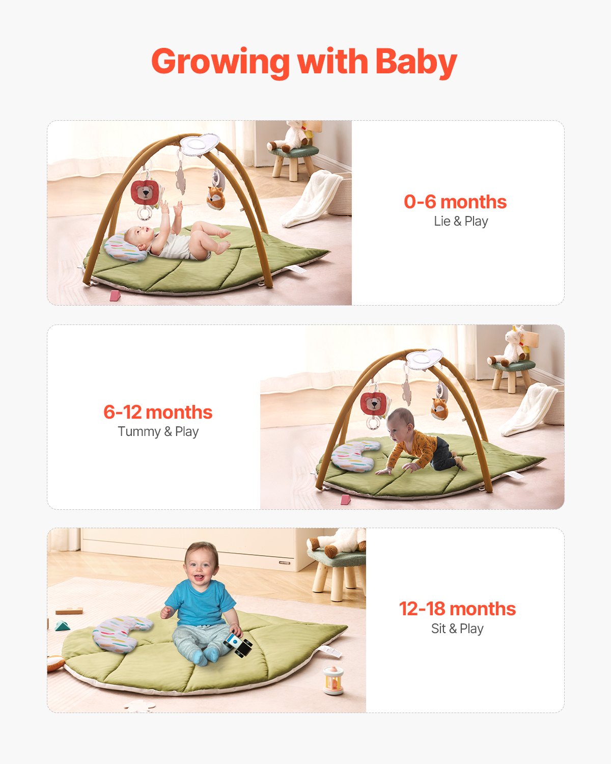 Blattförmige Baby-Erlebnisdecke mit 6 sensorischen Spielzeugen (0–18 Monate)