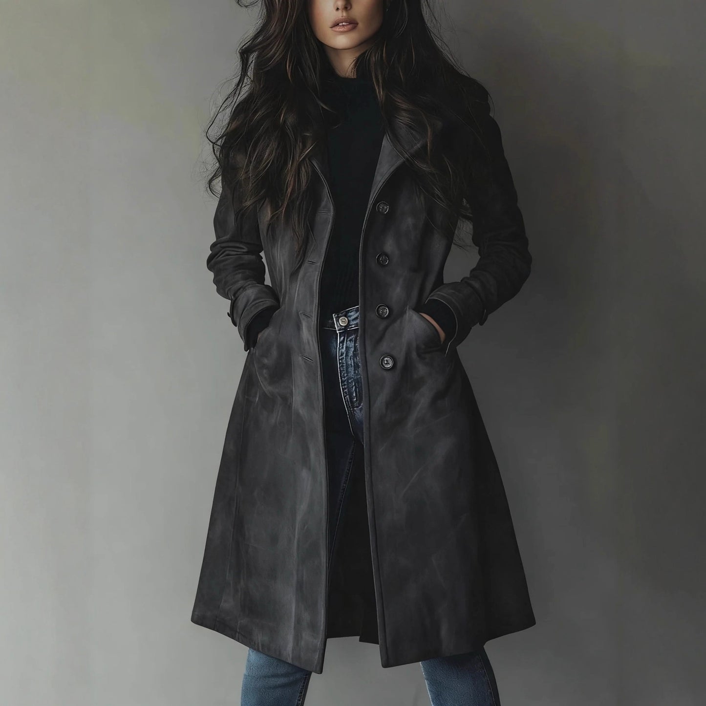 Damen-Trenchcoat im Western-Stil, lang geschnitten