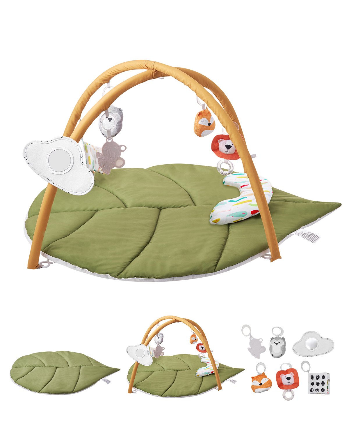 Blattförmige Baby-Erlebnisdecke mit 6 sensorischen Spielzeugen (0–18 Monate)