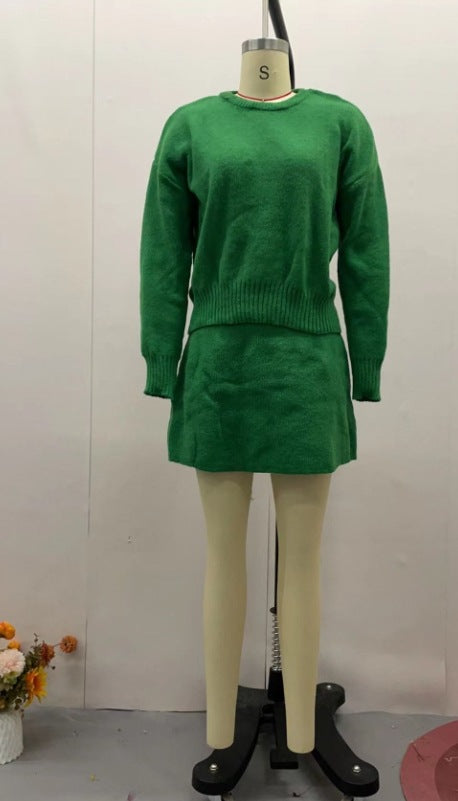 Damen-Strickset (2-teilig) mit langärmeligem Pullover und High-Waist-Minirock