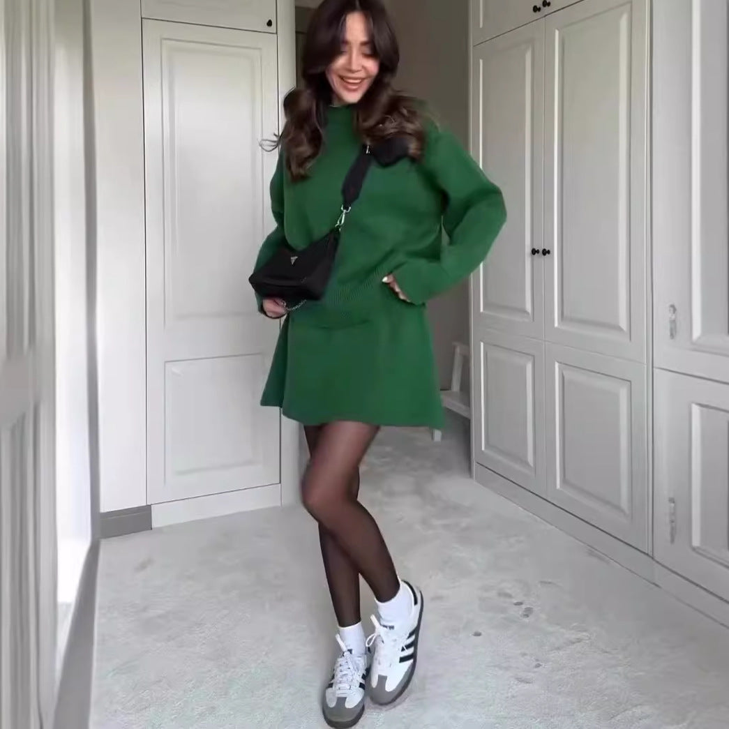 Damen-Strickset (2-teilig) mit langärmeligem Pullover und High-Waist-Minirock