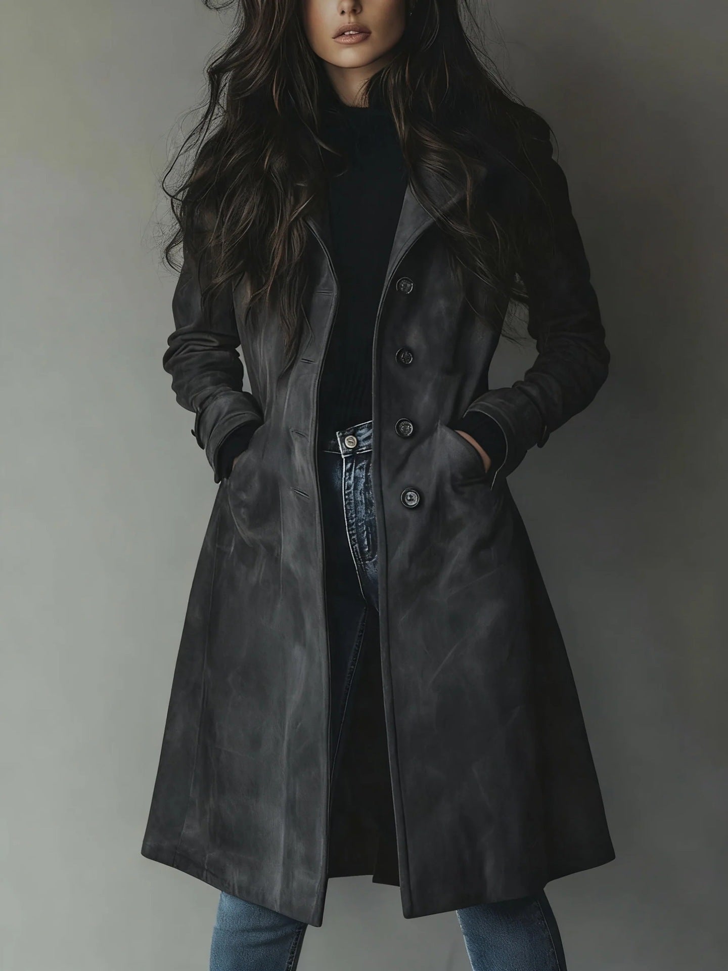 Damen-Trenchcoat im Western-Stil, lang geschnitten