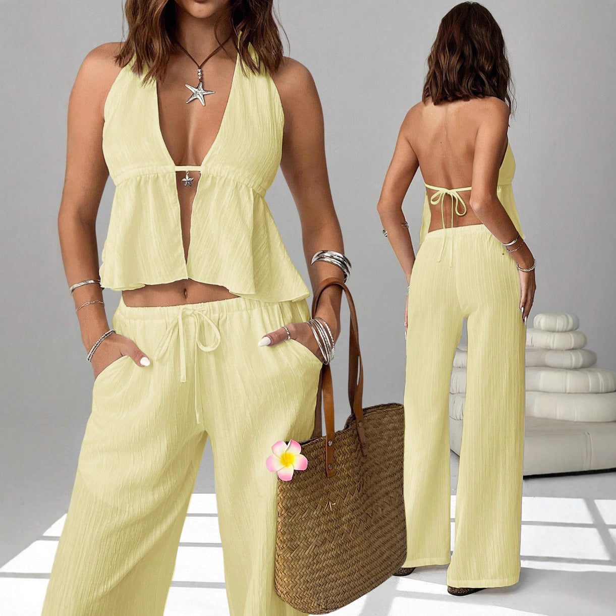 Damen-Set mit Neckholder-Top – ärmellos, rückenfrei, figurbetont